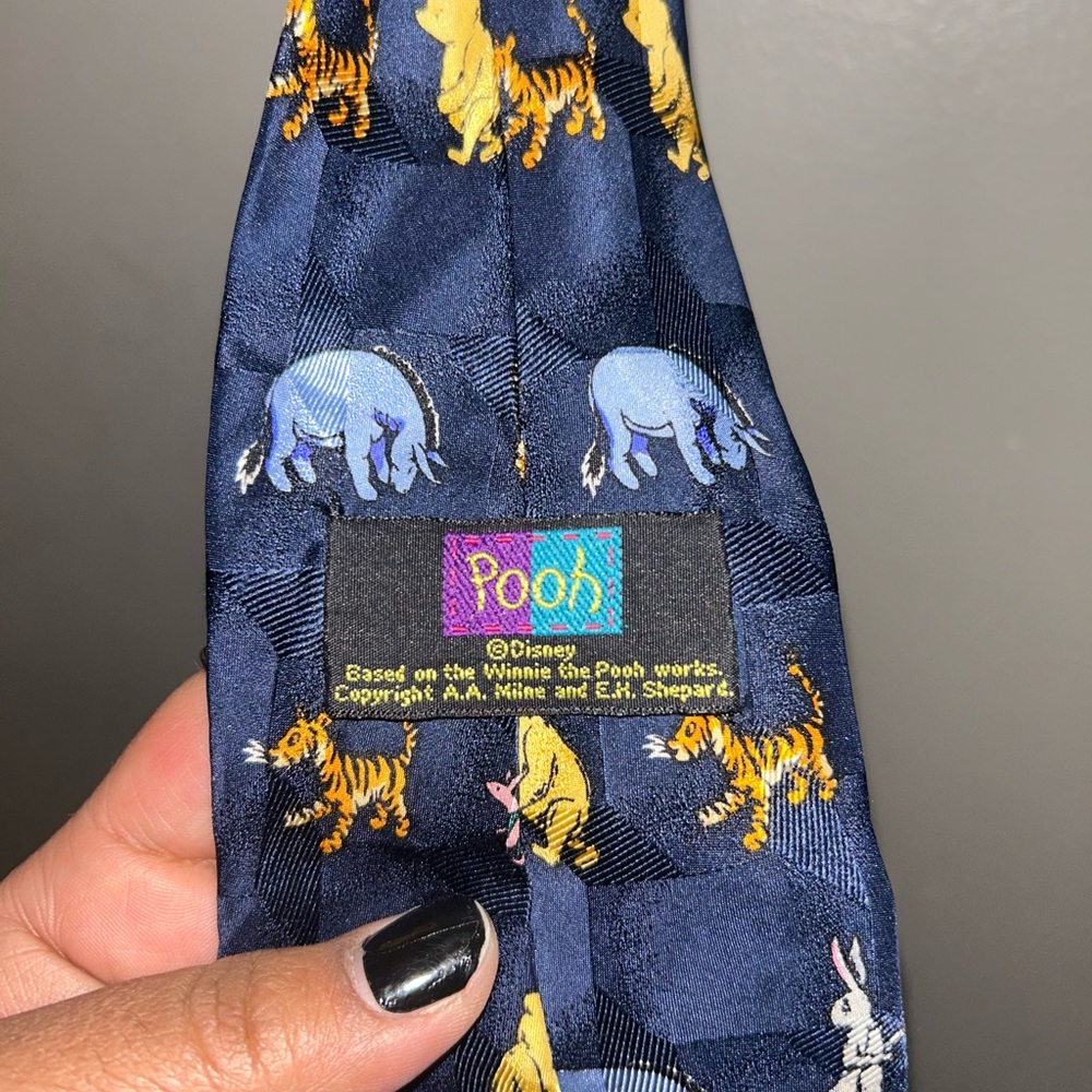 Classic Pooh Silk Tie - 100% silk hand made vintage/retro navy blue